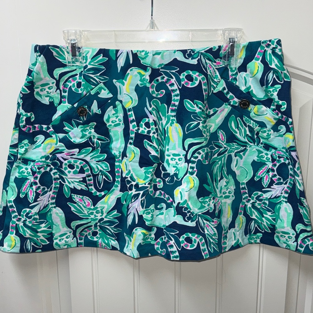 Lilly Pulitzer Navy Teal Mint Monkey-Print Skort